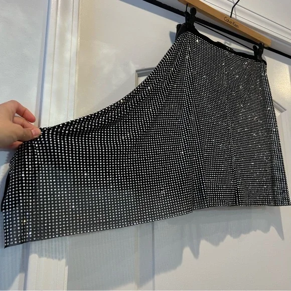 Akira rhinestone asymmetrical black wrap mini skirt with zipper - Picture 6 of 9